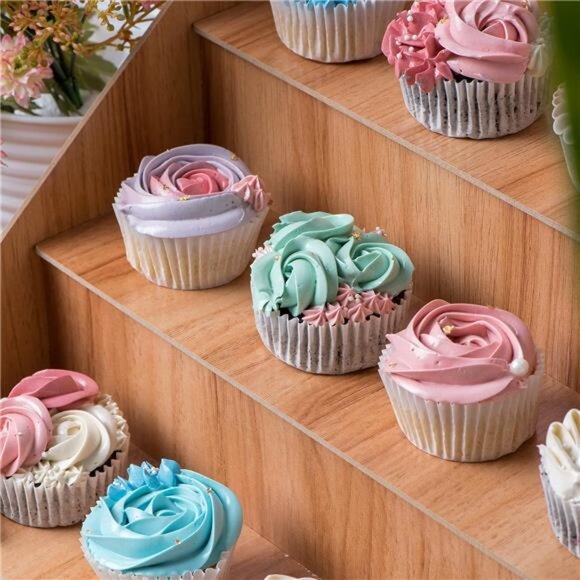 4 Tier Wooden Display Riser Craft Show Countertop Stand for Soap Candle Cupcakes - Picture 2 of 7